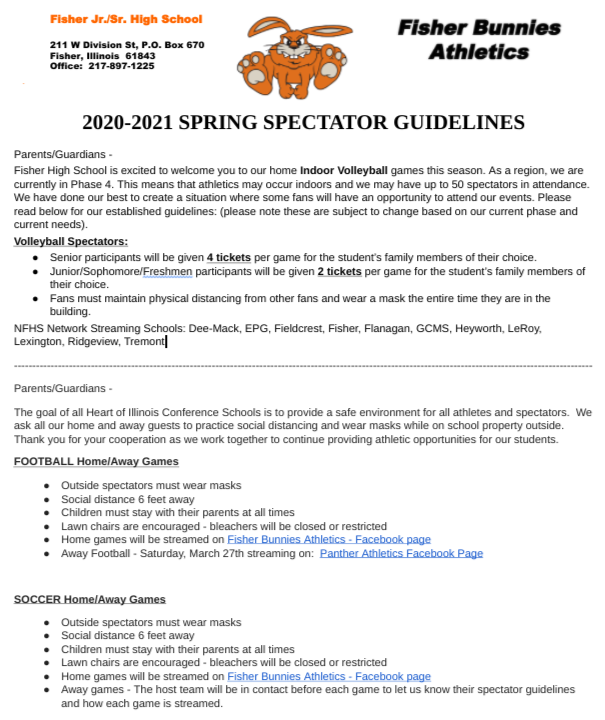 20-21 Spring Spectator Guidelines