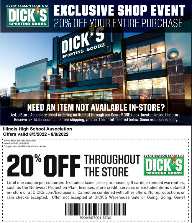 20 % off Dick's Sporting Goods