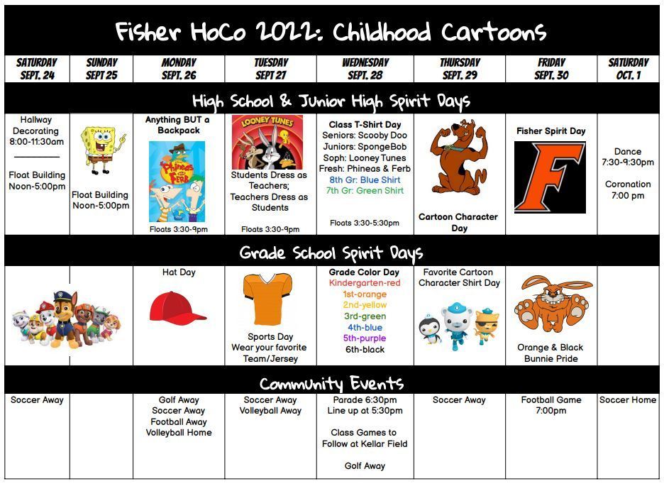Homecoming Calendar of Events